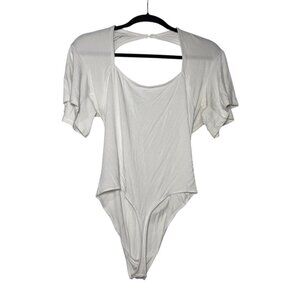 Abercrombie & Fitch White Bodysuit Round Neck Soft A&F Drapey Size Large